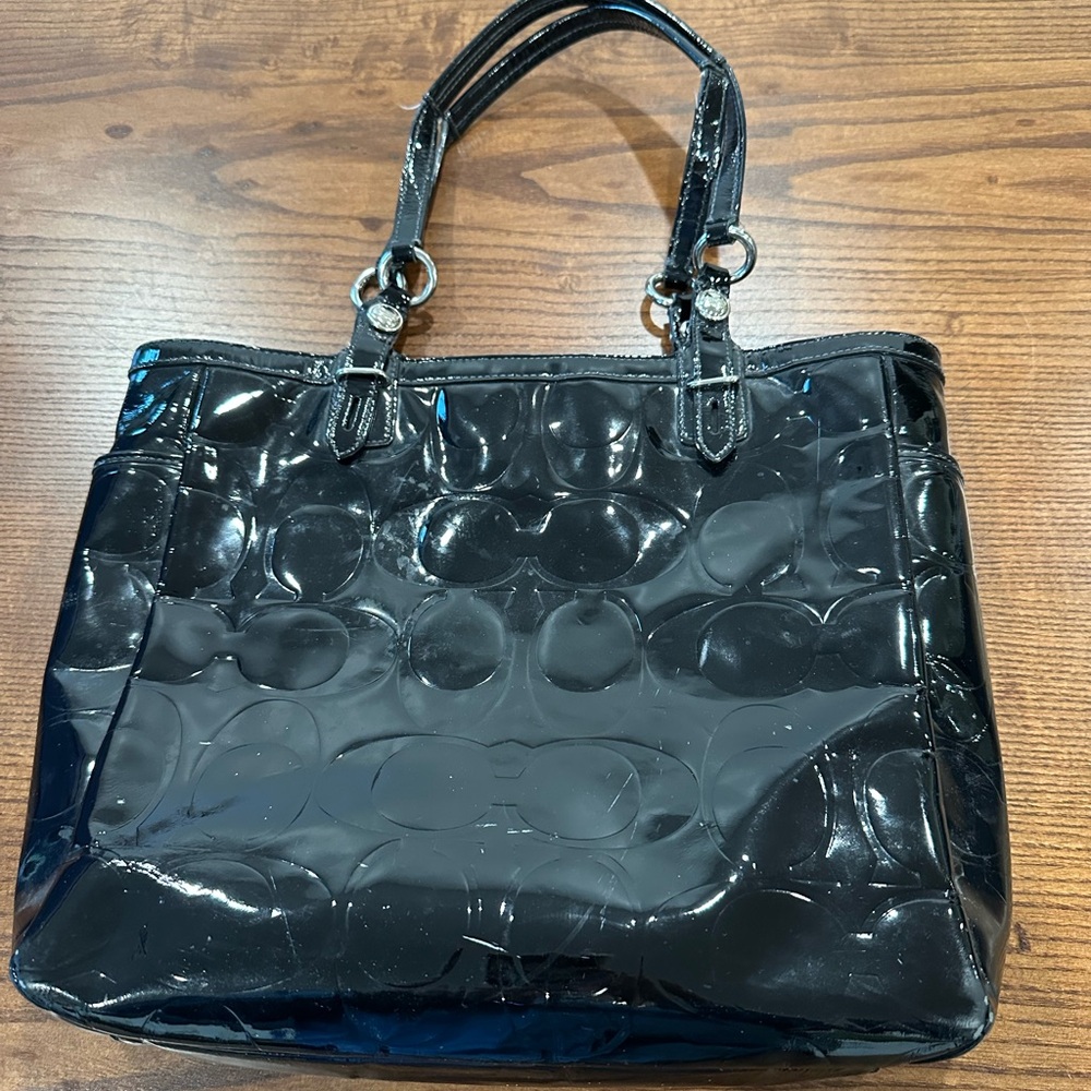 Coach Black Patent Leather Tote Bag